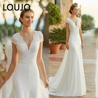 luojo 2022 chic a line chiffon and lace modern wedding dresses v neck cap sleeves bride gowns vestidos de novia