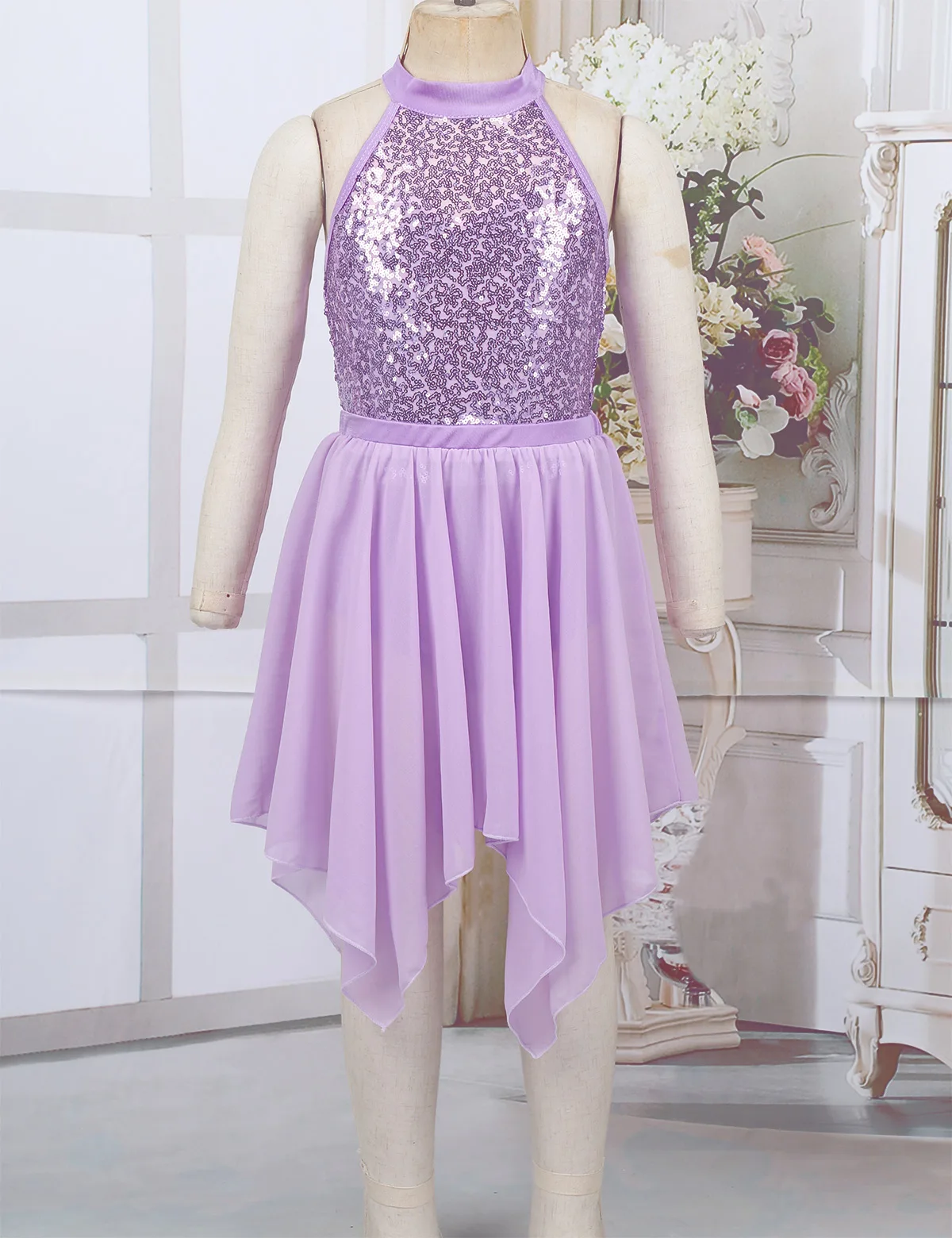 Feeshow Купальник для девочек с лямками завязывающимися на шее блестками платье