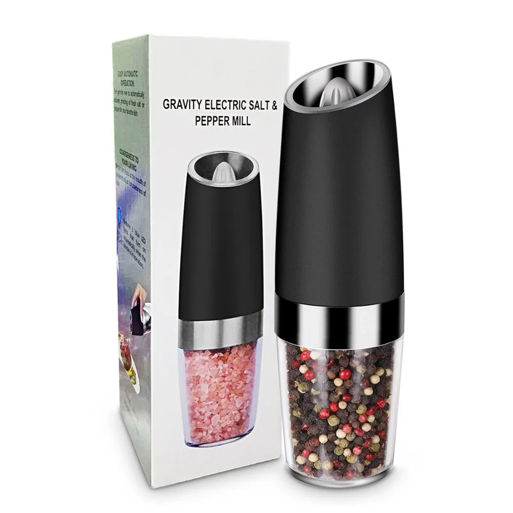 

Electric Salt and Pepper Grinder Stainless Steel Pepper and Salt Mill with Blue LED Light,Perfect for Different Cooked Food