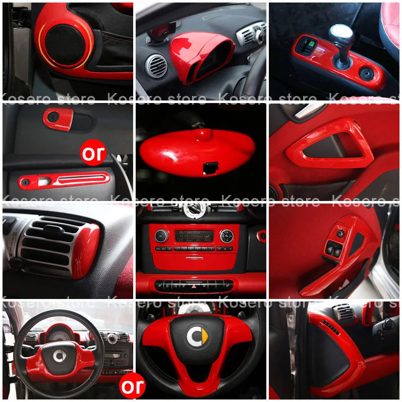 Red Interior Cover Full Set ABS Shell For Smart 451 ForTwo 09-14 Car Decorative Accessories stylish modify