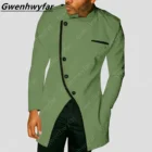 Костюм Gwenhwyfar мужской болотный облегающий, свадебный смокинг со стоячим воротником, пиджак и брюки, модная одежда для шафера, цвет хаки