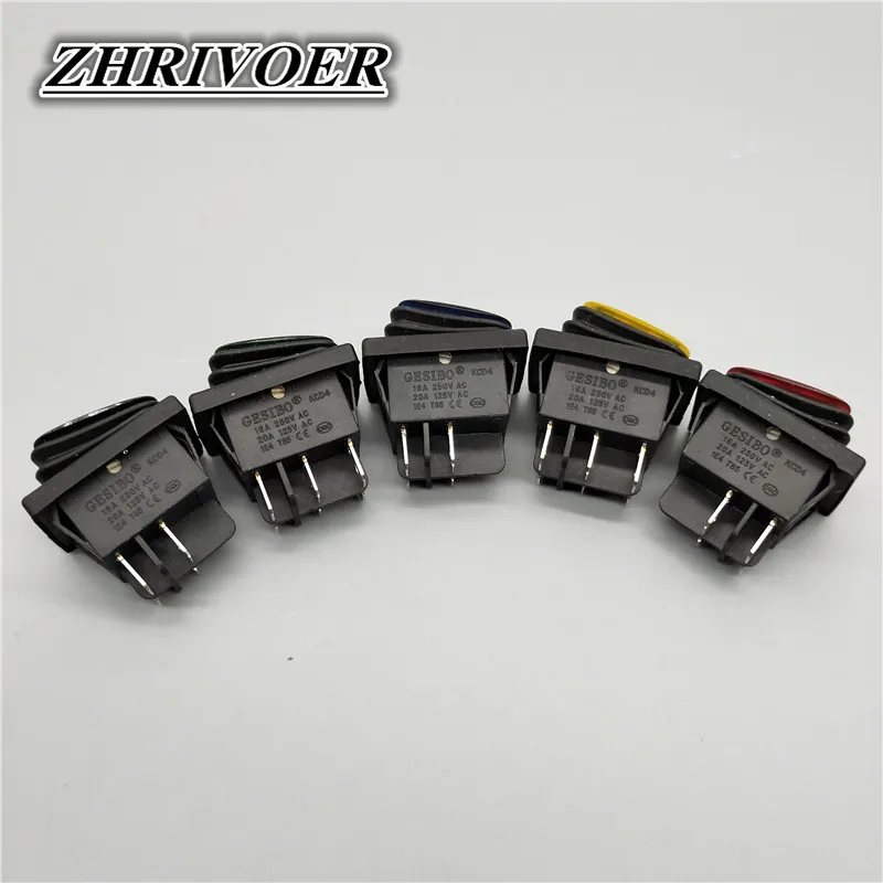 KCD4 20A/250V 4 Pin DPST IP67 море светодиодный Водонепроницаемый кулисный переключатель с 12V