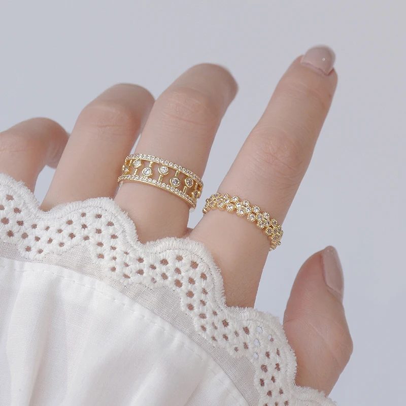 

Изящные ювелирные изделия, 14 к позолоченные Регулируемые кольца с кристаллами и музыкальными нотами для женщин, простые Стильные обручальн...