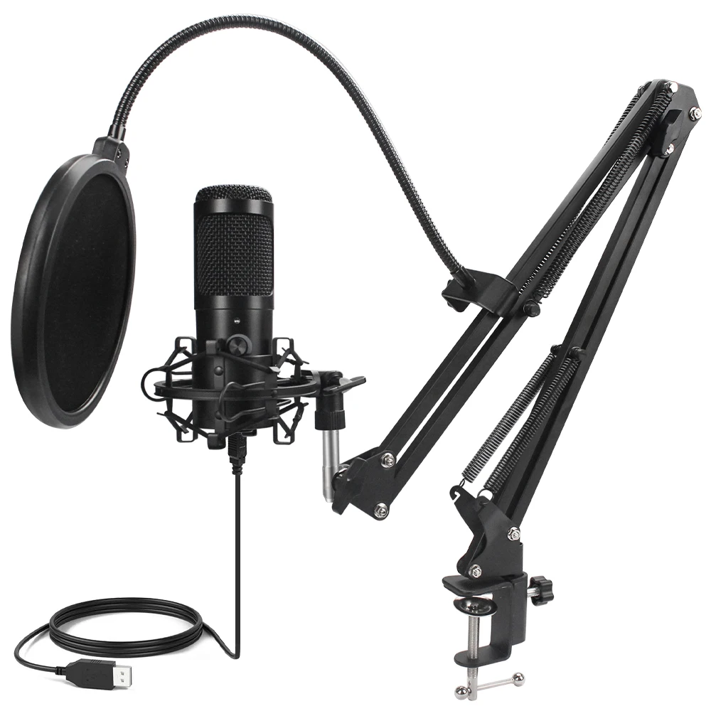 Металлический конденсаторный USB микрофон D80 с подставкой для компьютера ноутбука