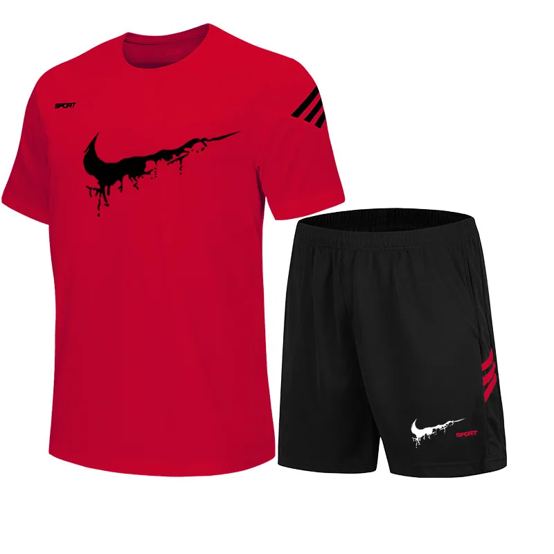 Мужской комплект спортивной одежды с надписью футболка коротким рукавом и шорты