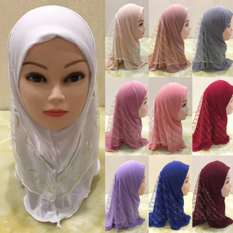 Мусульманский детский хиджаб для девочки исламский головной платок кружевной