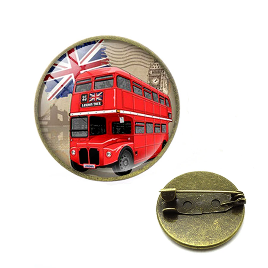 Винтажные броши в виде автобуса Красного Лондона Ретро стиль узор стеклянный