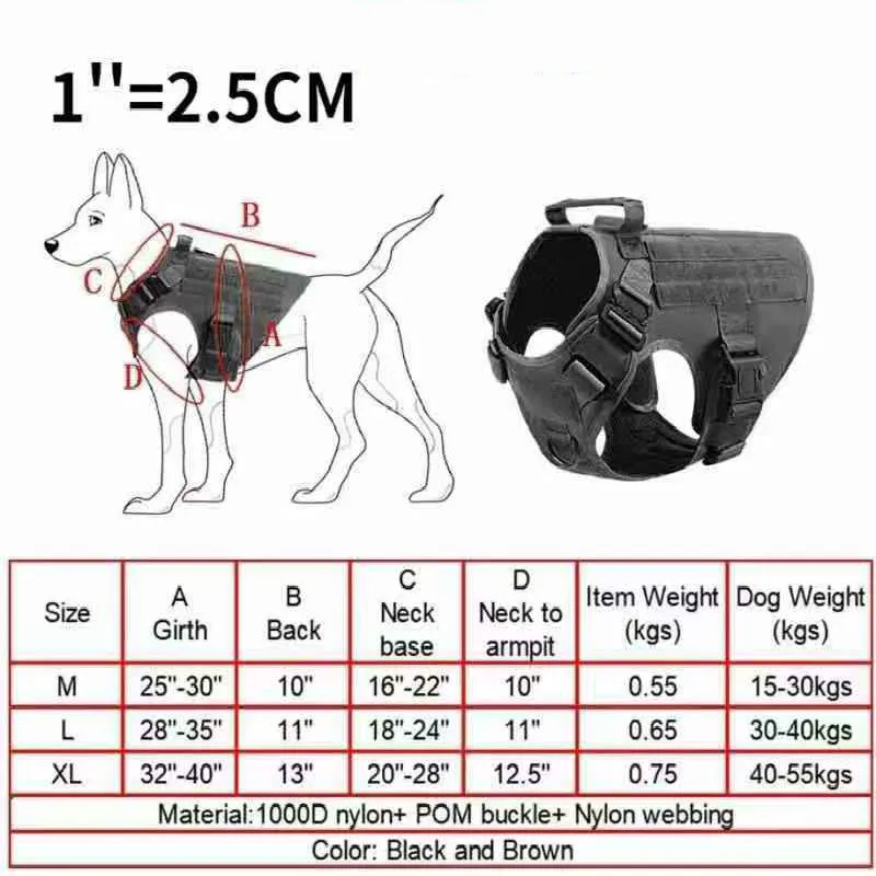 

2X metal buckle work vest for tactical dog, with handle front clip dog pet military adjustable seat belt and leash set for dogs