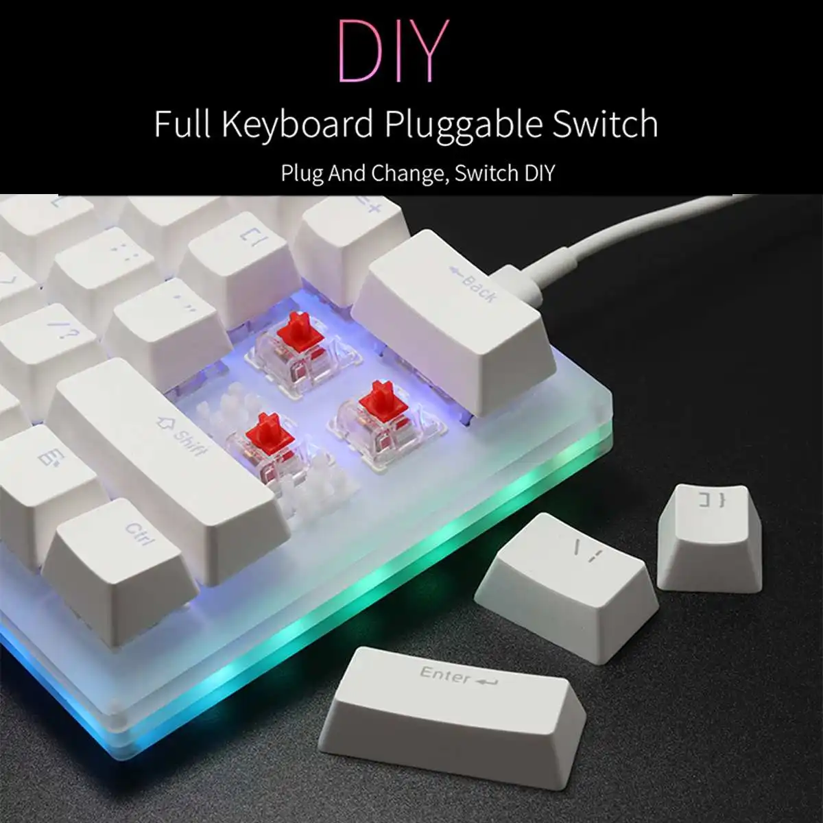 gamakay k61 61 keys mechanical gaming keyboard tyce c wired rgb backlit keyboard gateron switch crystalline base hot swappable free global shipping