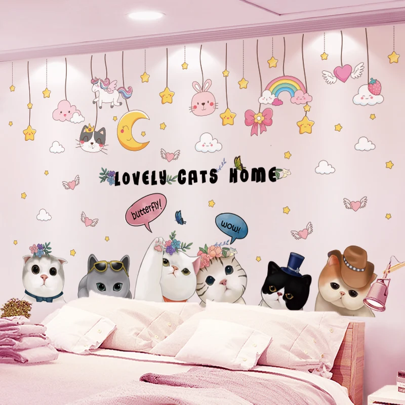 

Stars Coulds Moon Wall Stickers DIY Cats Animal Mural Decals for Kids Rooms Baby Bedroom Children Nursery Home Decoration
