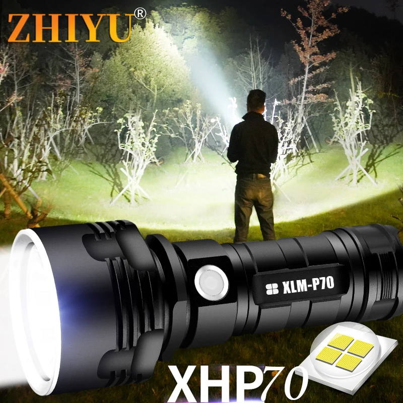 

Super Powerful LED Flashlight XHP70/L2 Outdoor Lighting Tactical Torch USB Rechargeable Waterproof Lamp Ultra Bright Lantern