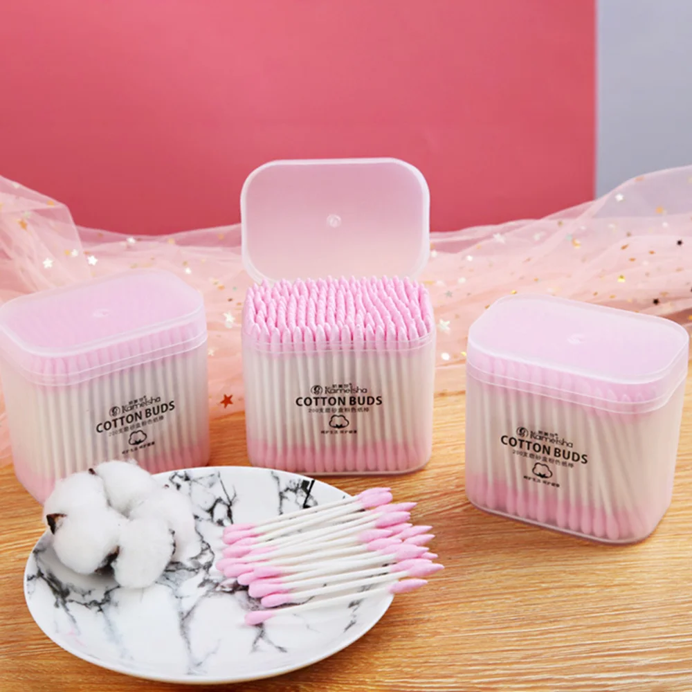 

200pcs Frosted Box-packed Makeup Cotton Buds Multipurpose Double-Head Swabs Cleaning Tool )