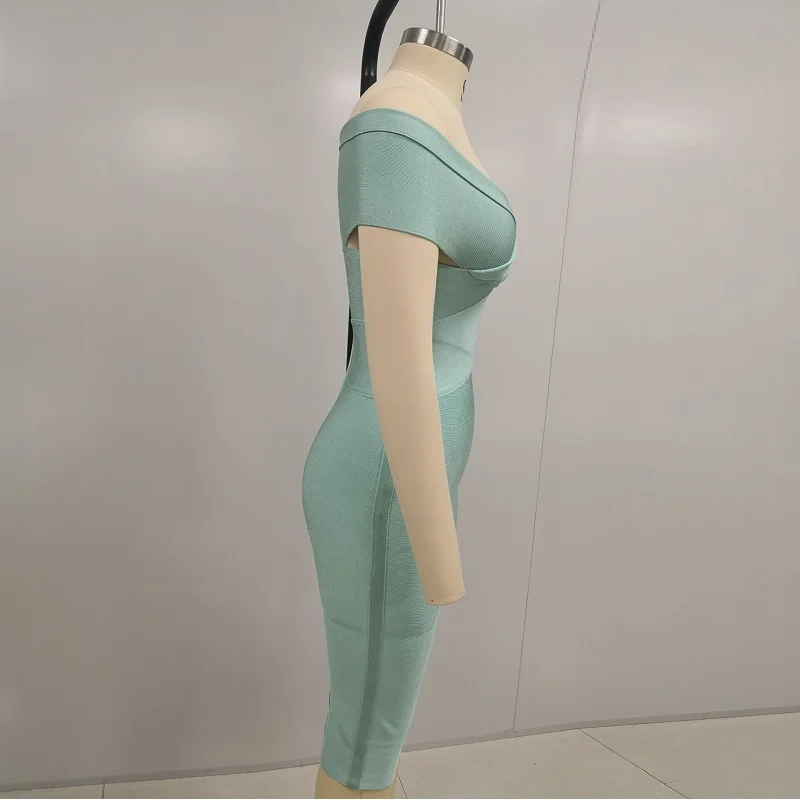 2019 элегантное Мятное с открытыми плечами женское Бандажное одноцветное коротким