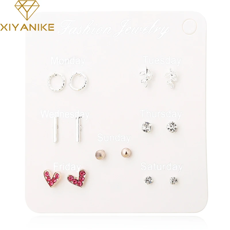 Женские серьги с кристаллами XIYANIKE набор сережек-гвоздиков в форме сердца 7