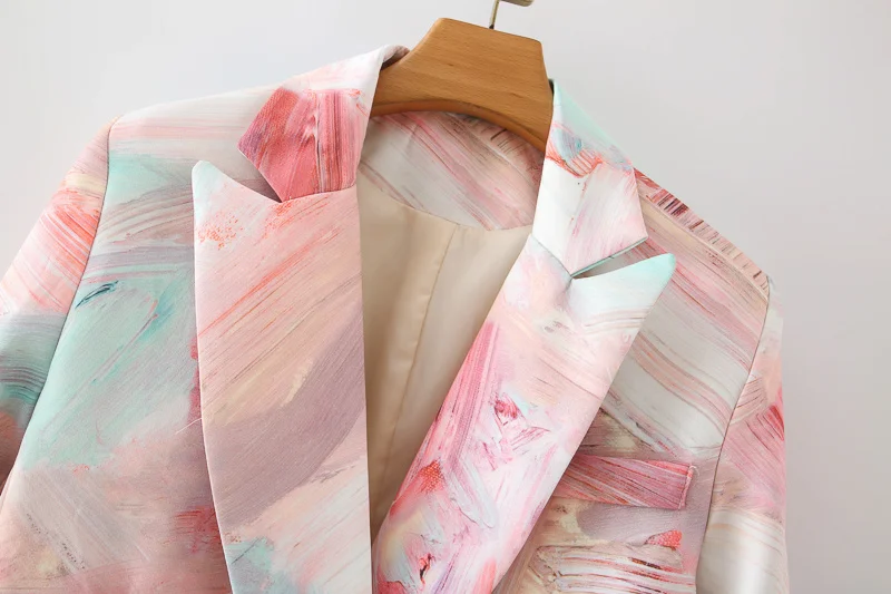 Женский офисный блейзер с винтажным принтом двубортный пиджак отложным