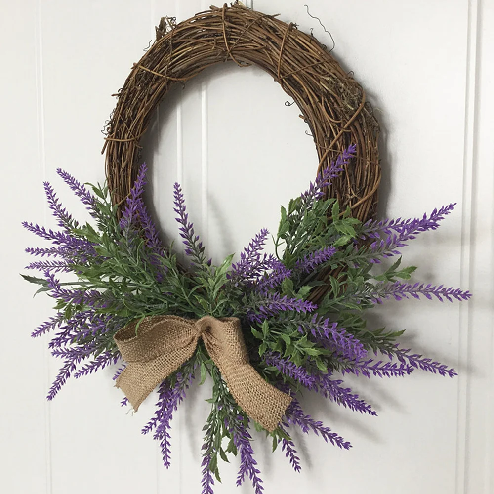 

Simulation Pastoral Style Planting Wool Lavender Flower Wreath Wedding Door Lintel Door Decoration Wreath Hanging Decoration