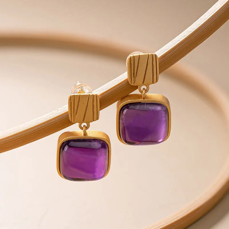 Серьги из серебра 925 пробы с квадратным аметистом геометрические серьги