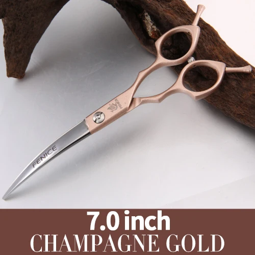 Fenice 6,5/7,0 inch с обратным изогнутым лезвием, ножницы для стрижки собак, ножницы для Уход за лошадьми ножницы для домашних животных Уход за лошадьми ножницы для собак Ножницы продукта - Цвет: 7.0 champagne