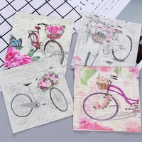 10pcs new food graded bicycle flower printed napkin paper virgin wood tissue for wedding party decoration