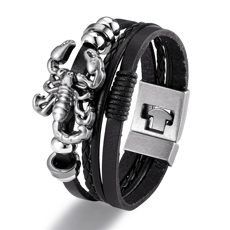 Black Scorpion YIZIZAI модный браслет из натуральной кожи, многослойный браслет с якорем, Мужской винтажный панк-рок женский сплав, бусины, украшения в морском стиле - Окраска металла: Black Scorpion