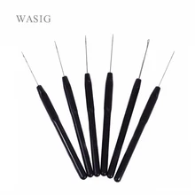 6pcs Black color plastic handle hook needle threader loop pulling needle for micro hair extensions tools