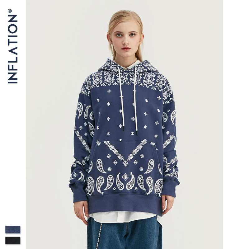 INFLATION 2020 FW Retro Print Men Hoodies Streetwear Loose Fit Cotton Hooded Sweatshirt Male Vintage Style 9657W | Мужская одежда