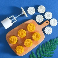 6 style round flower mooncake mold set 50g mid autumn festival diy hand pressure fondant moon cake mould decoration tool