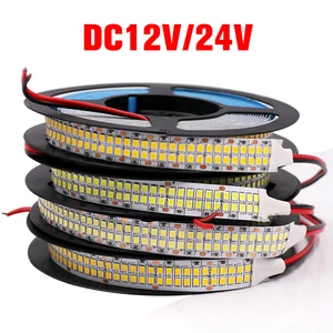 Светодиодсветильник лента 480 SMD, гибкая двухрядная LED полоска 2835 для украшения дома, 2400 светодиодный, 24 В, 12 В, 5 м
