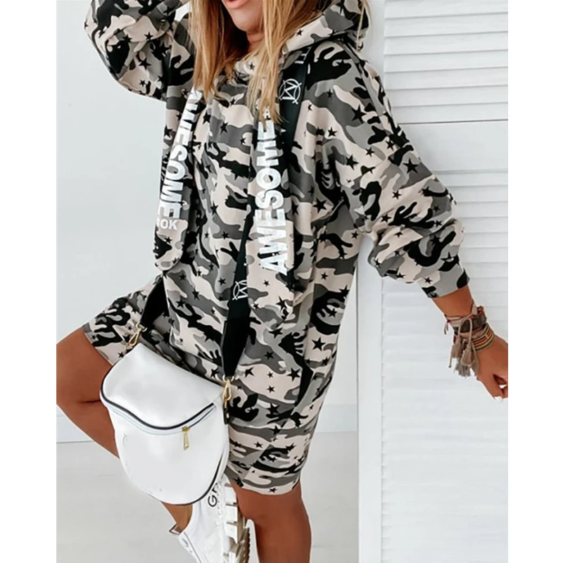 

Женское камуфляжное мини-платье WEPBEL, свободное облегающее платье с длинным рукавом и капюшоном на осень и зиму