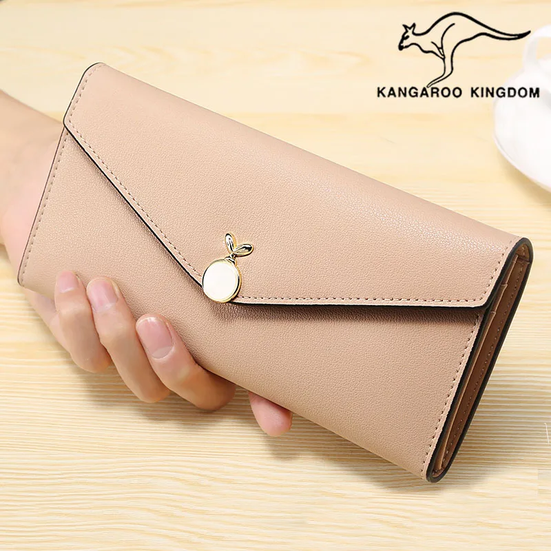 

KANGAROO KINGDOM fashion women wallets split leather long hasp trifold female card holder wallet