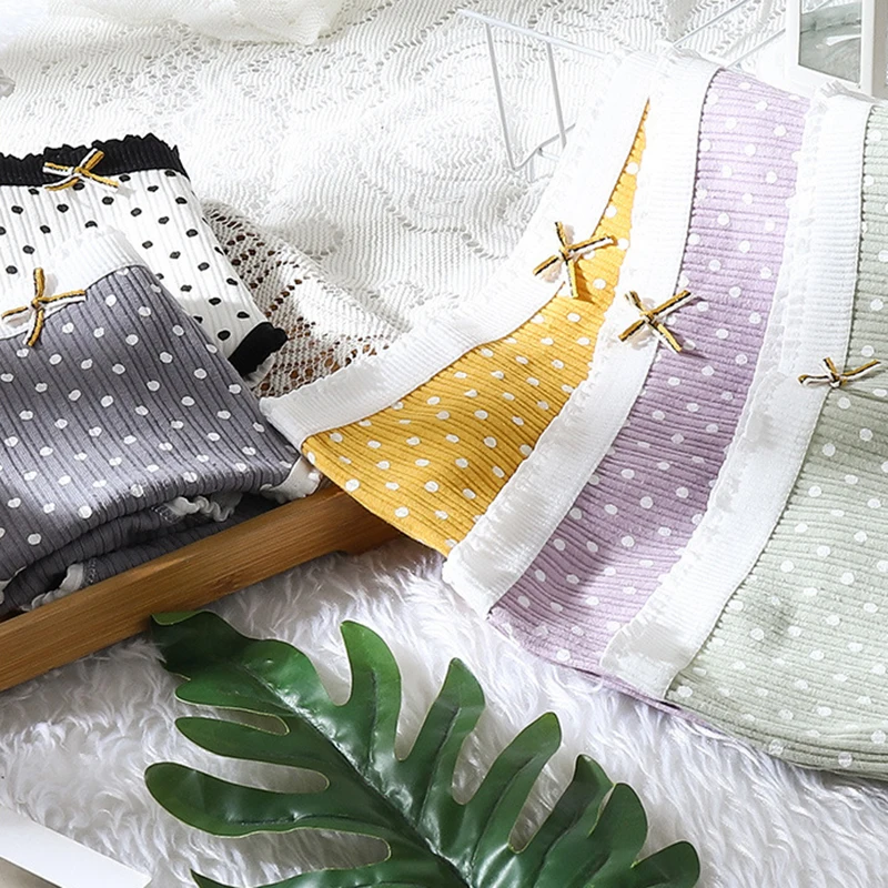 

3Pcs/Set Polka Dot Japanese Girl Underwear Bow Knot Mid-waist Breathable Women Panties Pure Cotton Briefs High Stretch Lingerie