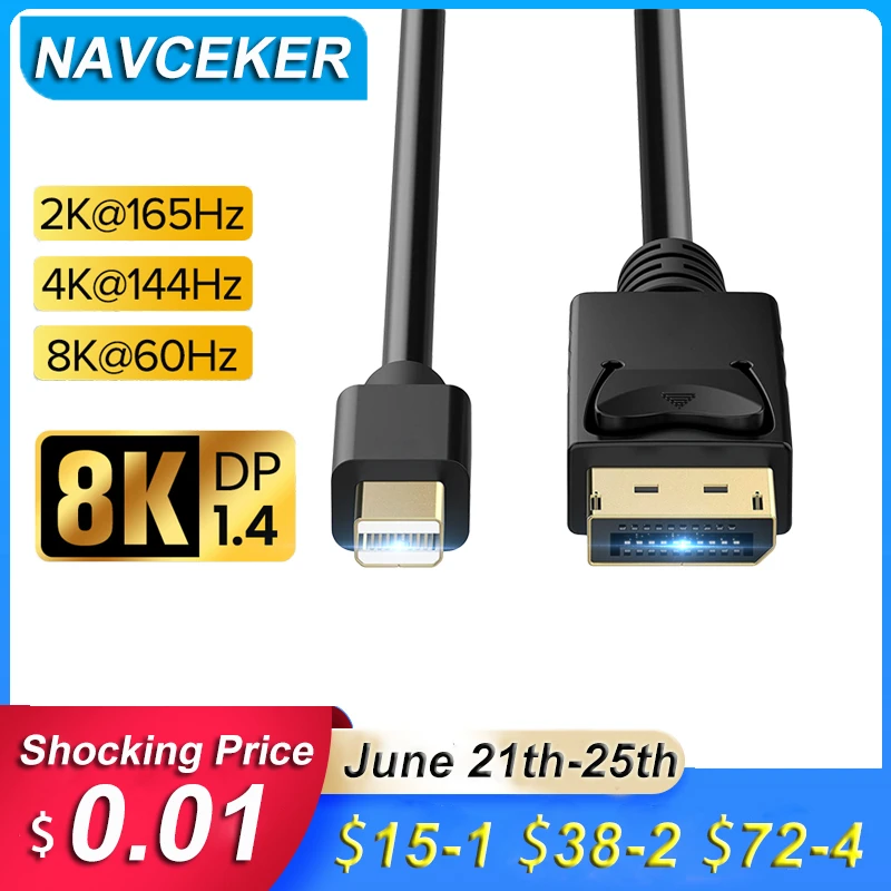 Navceker 4K @ 144Hz Thunderbolt Mini Displayport to 1 4 кабель адаптер DP конвертер Кабель MacBook|Кабели VGA| |