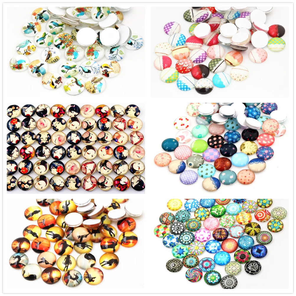 Горячая продажа 50 шт 12 мм Новая мода смешанные ручной работы фото стекло кабошоны