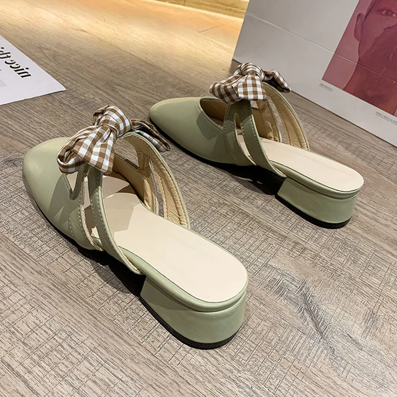 

Шлепанцы женские с бантом-бабочкой, мягкие босоножки на среднем каблуке, роскошные сланцы, дизайнерский стиль, лето 2021