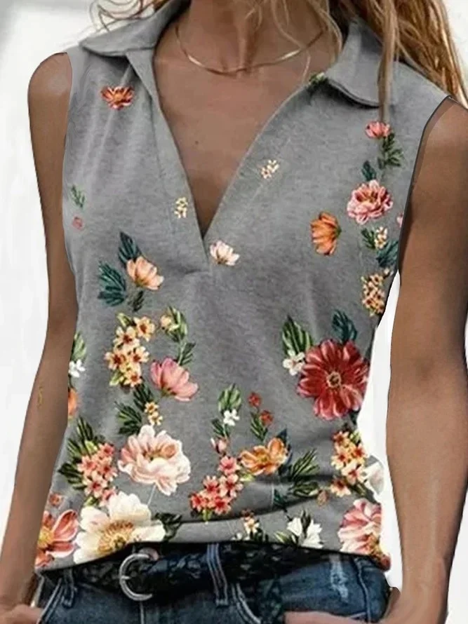 

2021 summer V-neck Pullover print sleeveless top