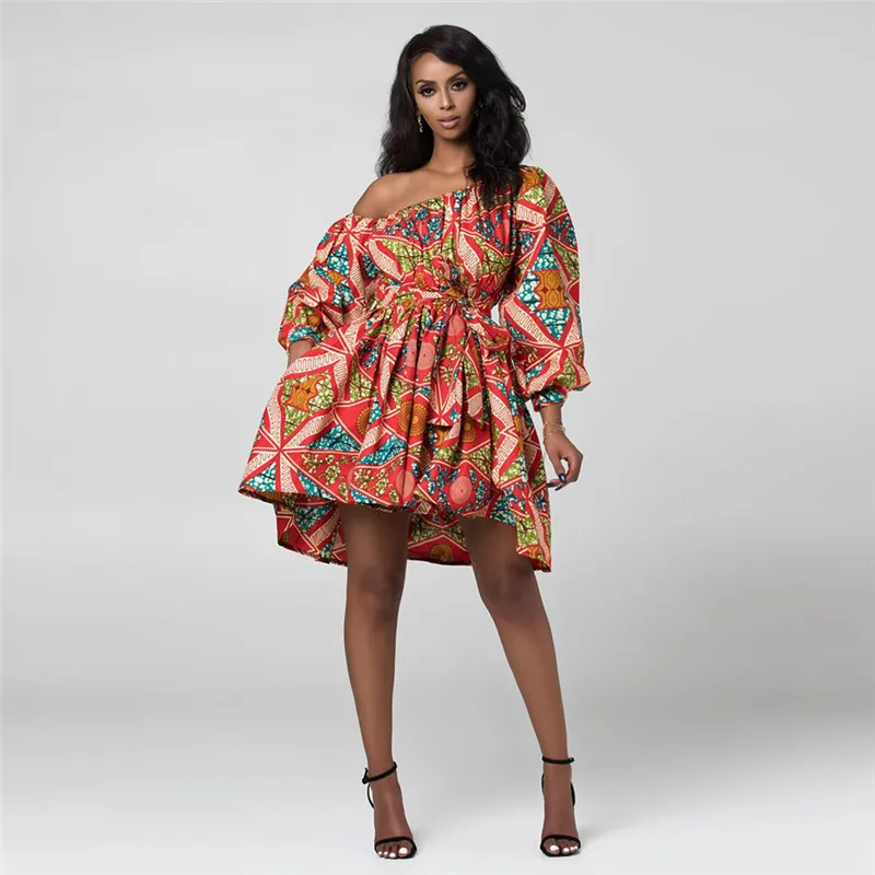 african wear for ladies Sexy Shoulder Off Floral Dress Women 2022 Summer African Dashiki Print Dress African Party Dresses African Clothes for Women XL african pants