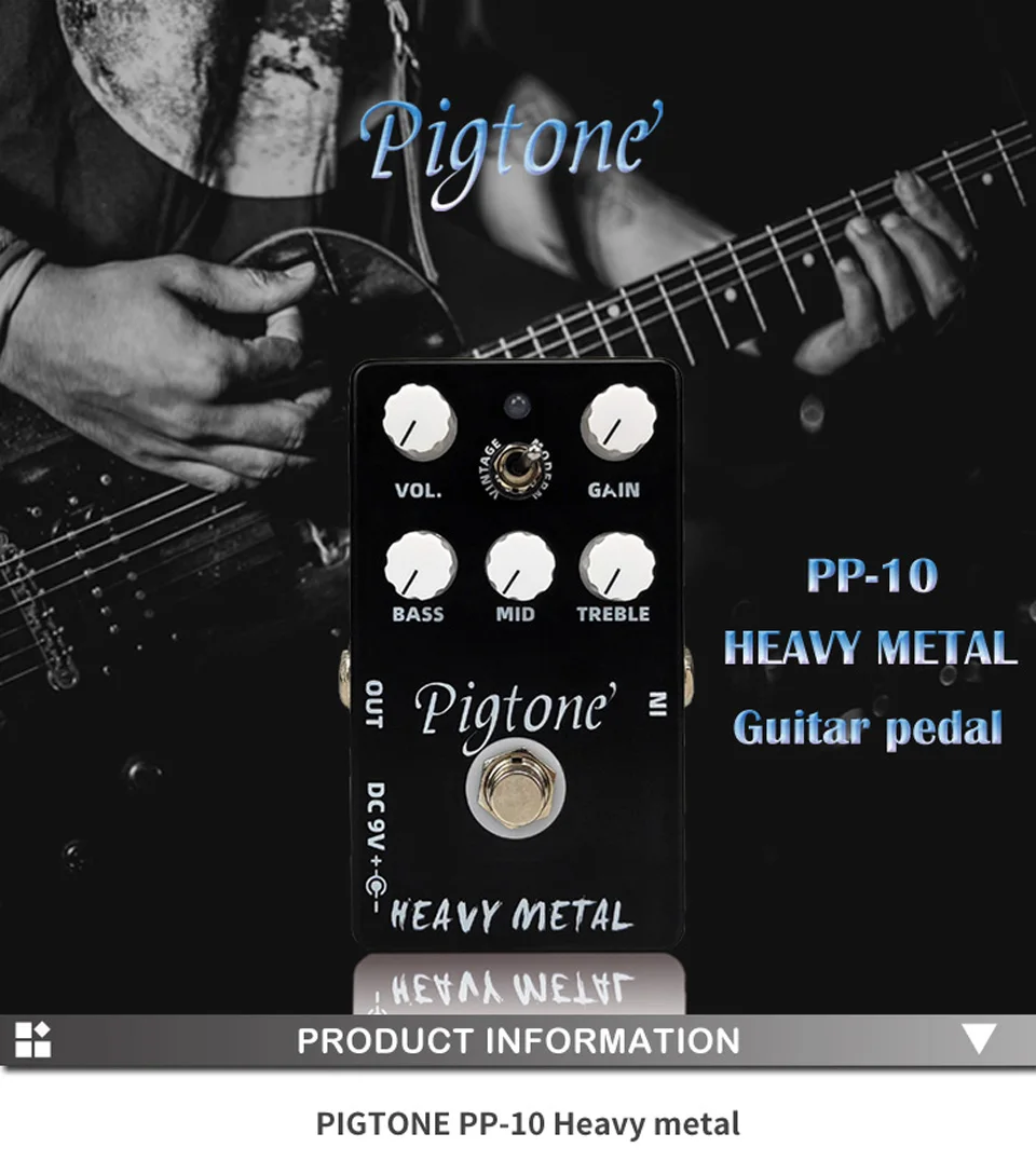 Pigtone PP-10, тяжелый металл, гитарный эффект, педаль, акустическая электрогитара, аксессуары, эффекты, педали, настоящие, bypas