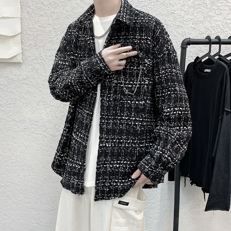 

Куртка мужская шерстяная в японском стиле ретро, стильная брендовая Повседневная клетчатая куртка в Корейском стиле, весна-осень