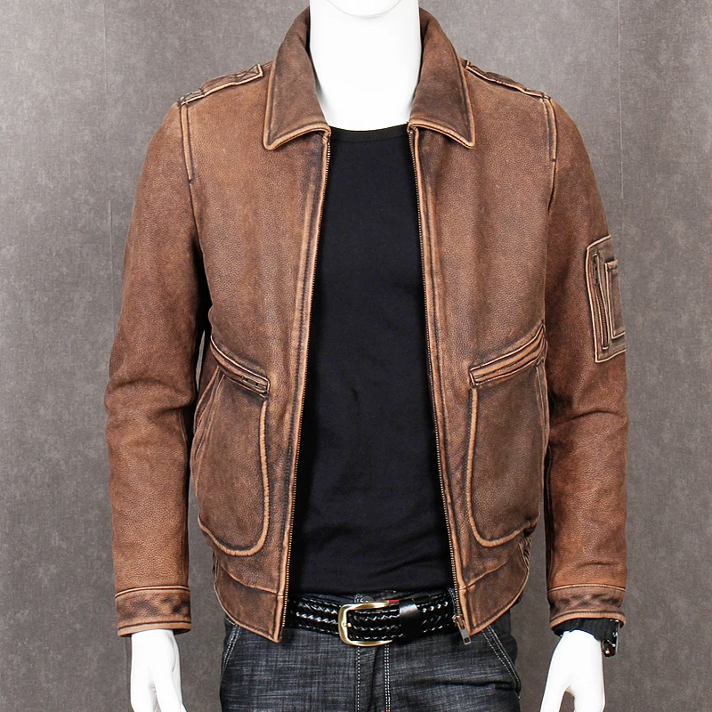 

Куртка мужская кожаная винтажная в стиле ретро, пилот ВВС США, кожаный пиджак из воловьей кожи, зимнее пальто