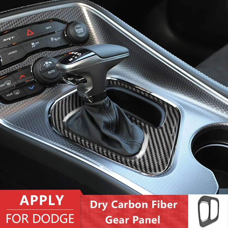 

Hard Carbon Fiber for Dodge Challenger SRT Accessories Interior Trim Gear Shift Panel Cover Sticker Real Carbon Car Stickers LHD