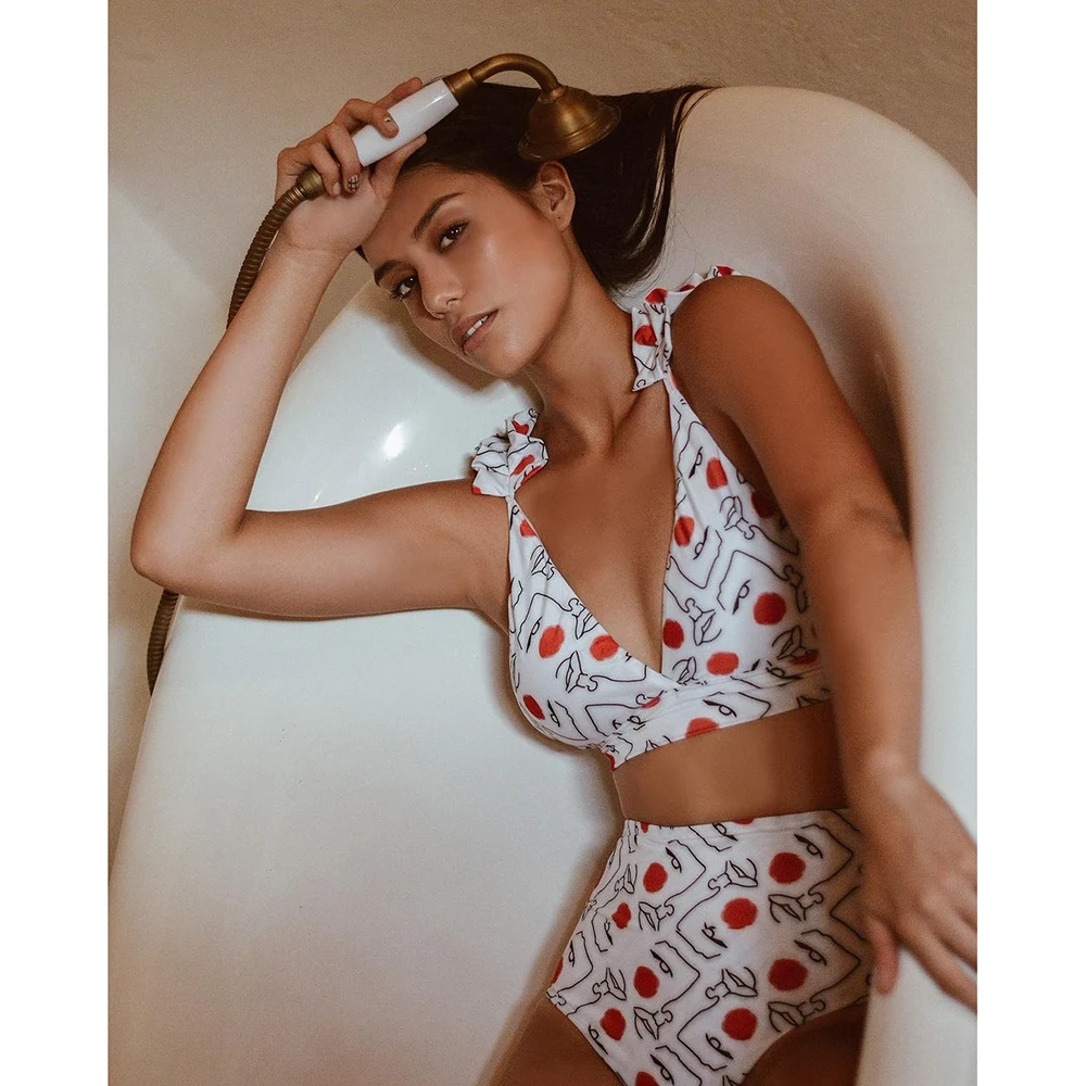 

Купальник-бикини женский с цветочным принтом, пуш-ап и воланом