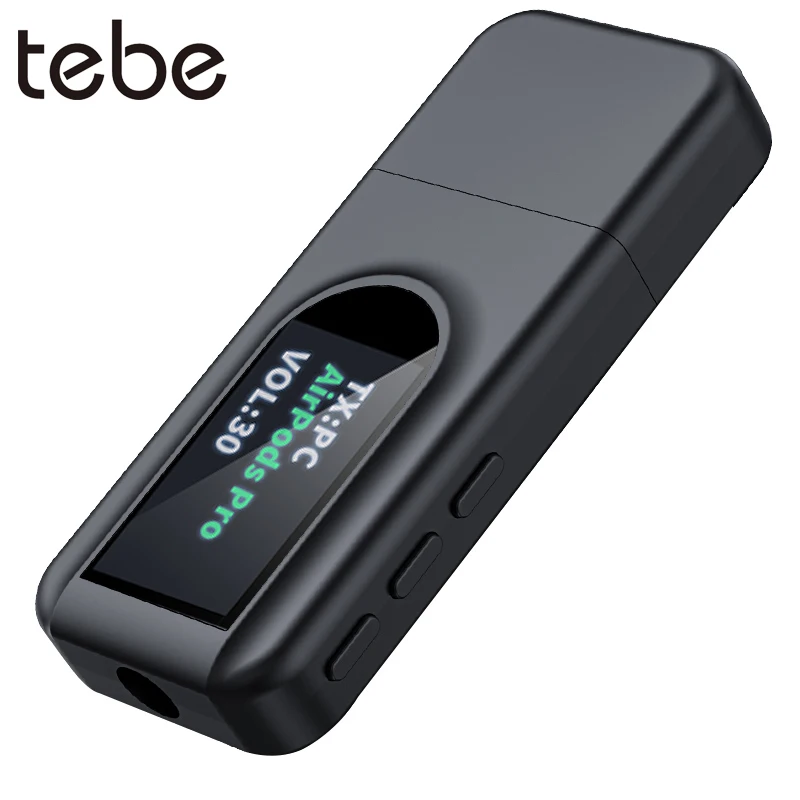 

tebe Bluetooth Audio Receiver Transmitter 5.0 with OLED Disply 2-IN-1 Mini Wireless Adapter 3.5mm Jack AUX for TV Earphone Car