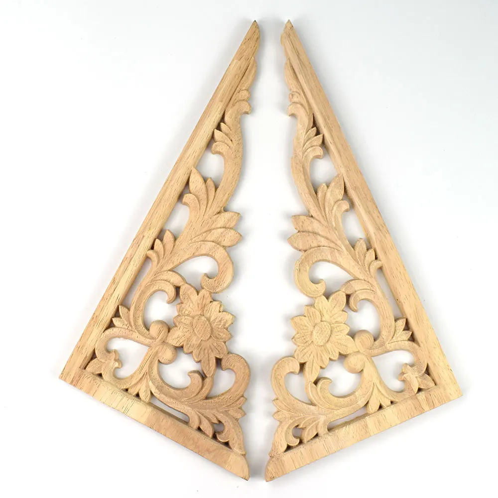 

Wood Applique Sculptures Carved Floral Long Flower Furniture Decorative Accessories Home Decoration Accessories Statues