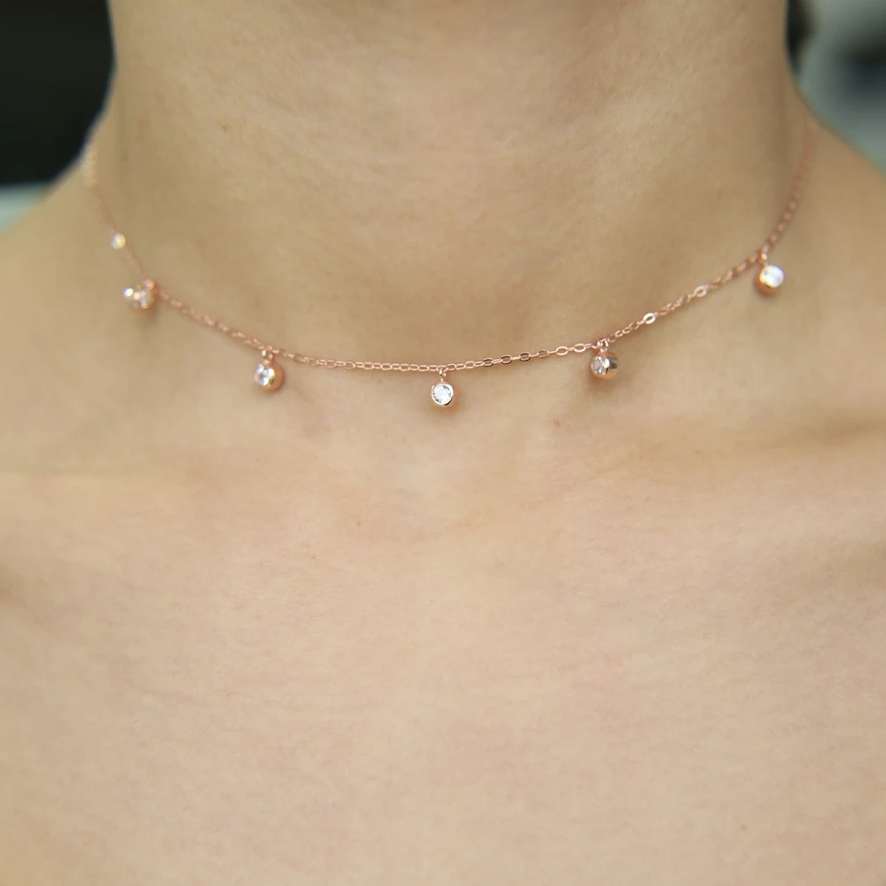 Женское Ожерелье чокер из серебра 925 пробы с фианитами|choker necklace|drop necklacenecklace drop |