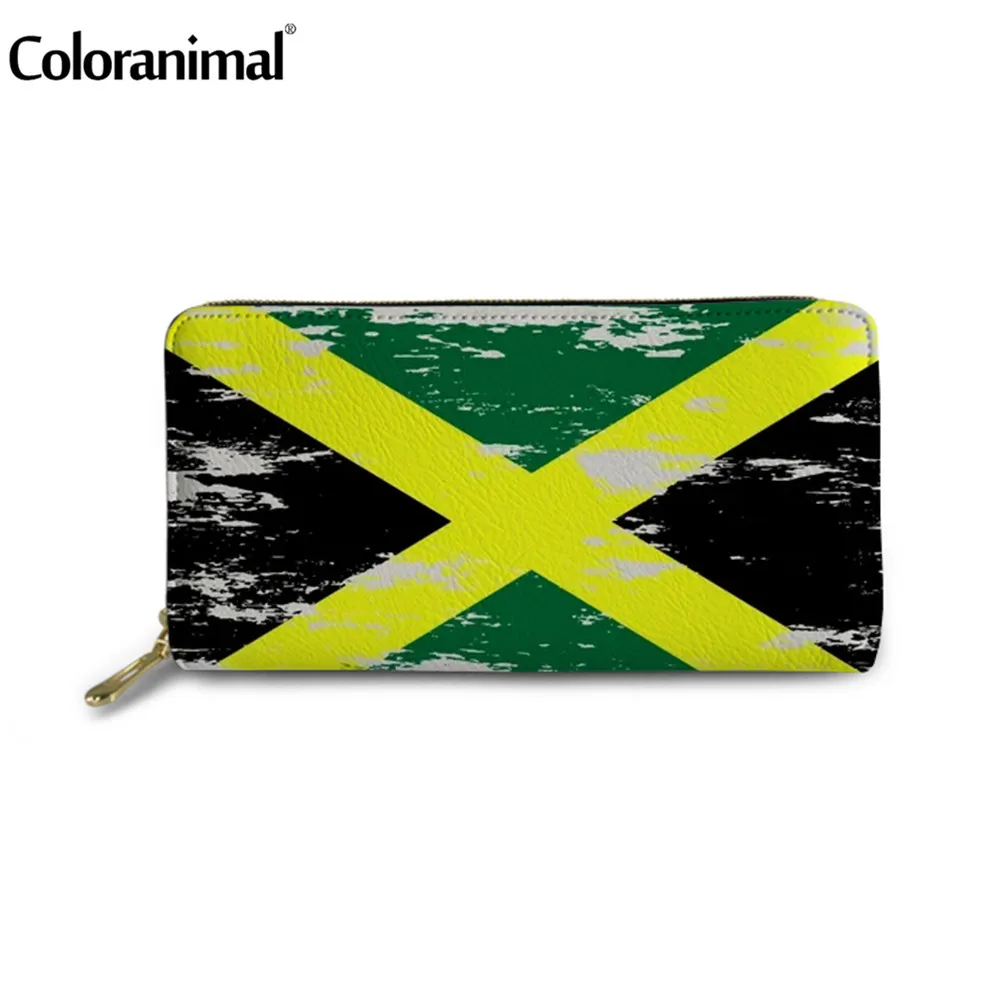 

Coloranimal стиль, экокожа (полиуретан), кошелек для женщин Ямайка флаг шаблон чехол-портмоне с застежкой-молнией; Женская сумочка для денег и мон...