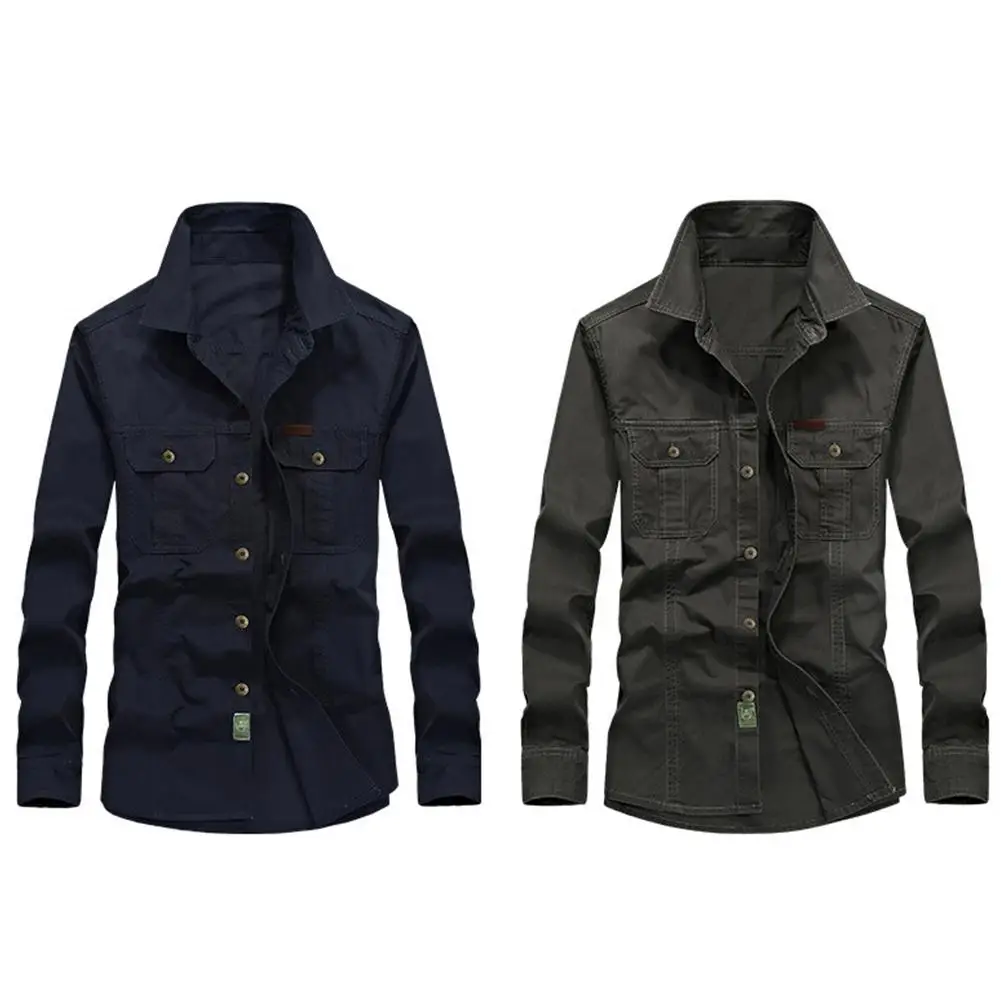 Большие размеры Мужская Повседневная однотонная блуза с отложным воротником и