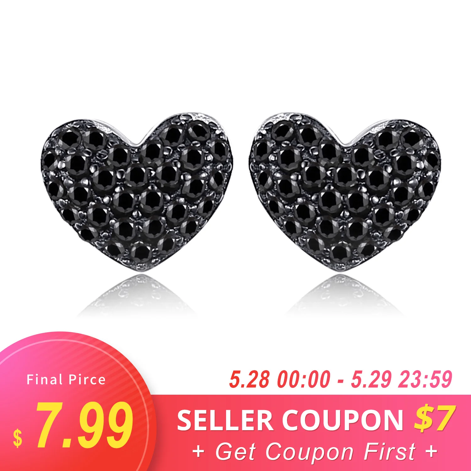 

JewelryPalace Love Heart Genuine Black Spinel Stud Earrings 925 Sterling Silver Earrings Women Earings Fashion Jewelry