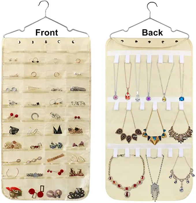 

Hanging Jewelry Organizer Necklace Holder For Earrings Bracelet Ring Compartmentalized Jewelry Storage Bag