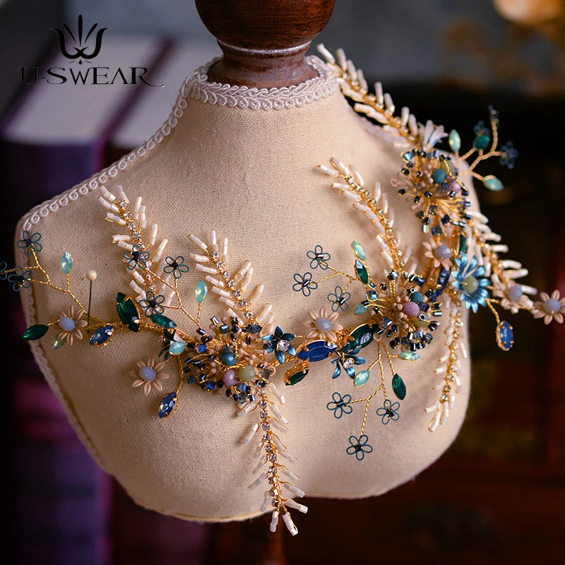 

Новинка 2020, роскошная тиара с синим кристаллом, Женская корона для конкурса, свадебные аксессуары для волос, ювелирные изделия ручной работ...