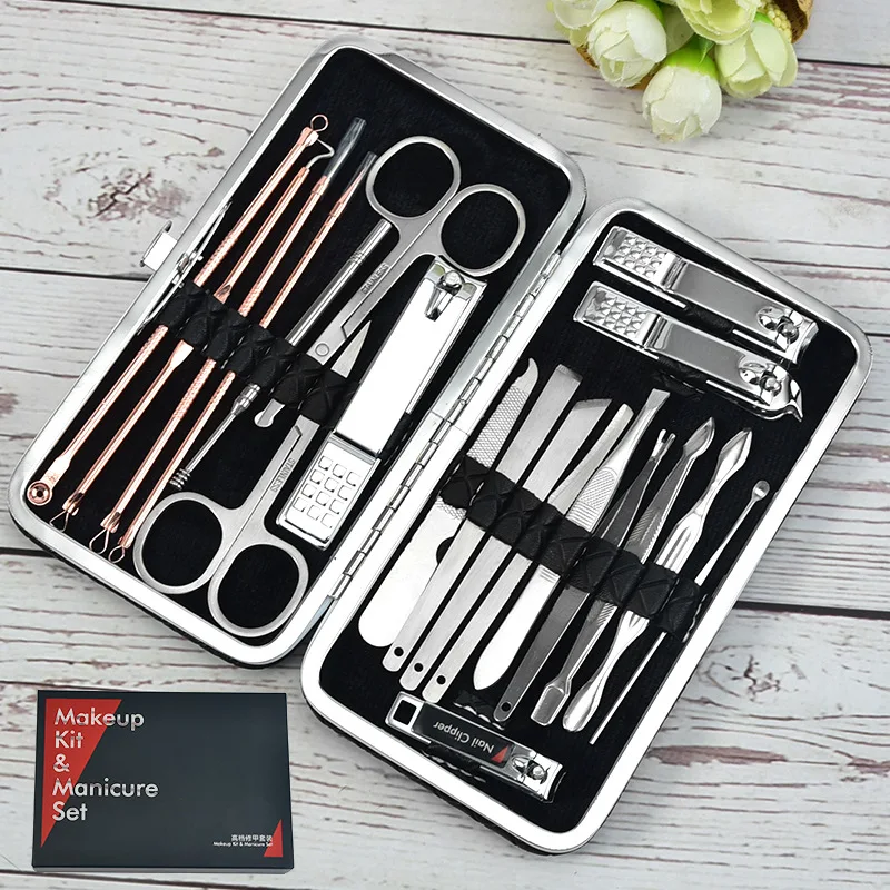 

20 Pcs Professionals Stainless Steel Nail Trimmer Manicure Set Pedicure Scissor Tweezer Knife Ear Pick Toenail Clipper Kit